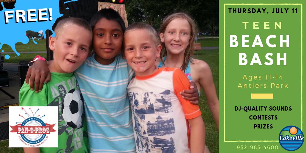 LakevilleParks's tweet photo. Mark your calendar, the Pan-O-Prog Teen Beach Bash is Thursday, July 11 at Antlers Park. This FREE event includes a DJ, Bubble Soccer, medallion hunt, tons of prizes, contests and more! https://t.co/zCWbaleLfC