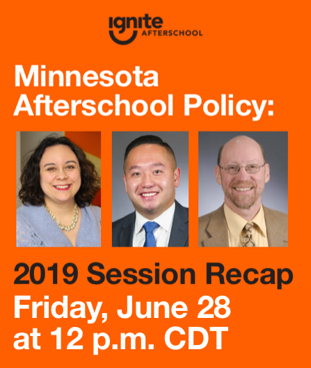 IgniteMN's tweet photo. Friday, June 28: Minnesota Afterschool Policy - 2019 Session Recap on FB Live! featuring Rep. Jim Davnie @jdavnie &amp; Rep. Fue Lee @RepFueLee RSVP @ https://t.co/Pqm4YXegpI #AfterschoolWorks #AfterschoolSuccess https://t.co/0DJZnoMopy