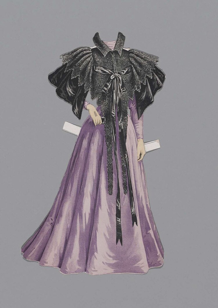 whatgrandmawore's tweet photo. Was looking through the @mfaboston collection and found this collection of paper dolls, all dated from 1895. They have all been designed by lithographer G. H. Buek &amp; Co, and show a variety of day and evening dresses, all with impressive gigot sleeves. 1/2 https://t.co/vBNla9dAWW