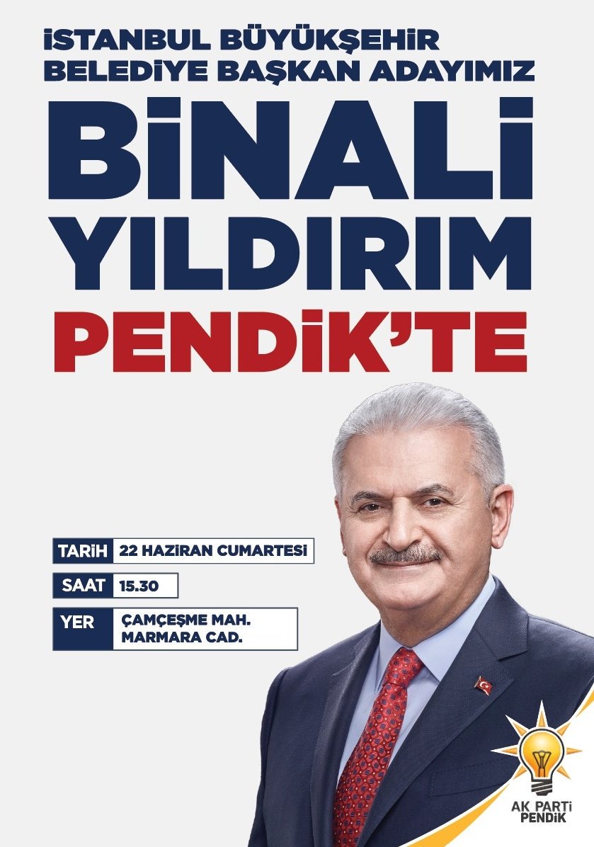 AK Parti İstanbul Büyükşehir Belediye Başkan Adayımız Binali Yıldırım Pendikli Hemşehrilerimizle bir araya geliyor.

22 Haziran Cumartesi saat 15.30'da Çamçeşme Mahallesi Marmara Caddesi'nde!

<a href="/BA_Yildirim/">Binali Yıldırım İletişim Ofisi</a> <a href="/BY/">Binali Yıldırım</a>
#DahaGüzelOlacak