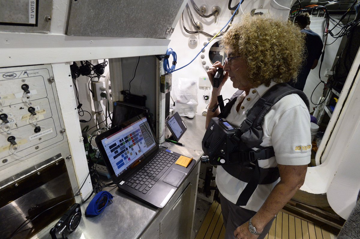 Interior operations include testing various technologies in an extreme environment. Aquanaut Shirley Pomponi is wearing @DraperLab Wearable Kinematics System while reviewing her timeline and procedures on @NASAAmes Playbook.