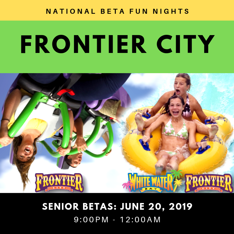 nationalbeta's tweet photo. Senior Betas - Tonight is Beta Club Fun Night at Frontier City! Be sure to tag us in all your fun photos! Comment below with the best ride! #betacon19 https://t.co/Zkk7ptsEtx