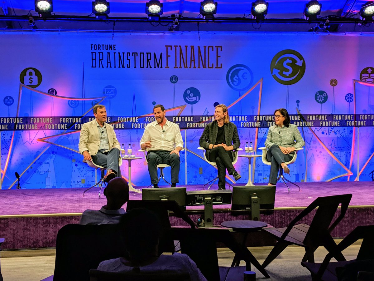 rhackett's tweet photo. “There are two kinds of banks. Ones that are screwed and ones that don’t know they’re screwed,” says @adamdell @GoldmanSachs @claritymoney. 

Blunt truths @FortuneMagazine #BrainstormFinance https://t.co/7LCFfkBzZH