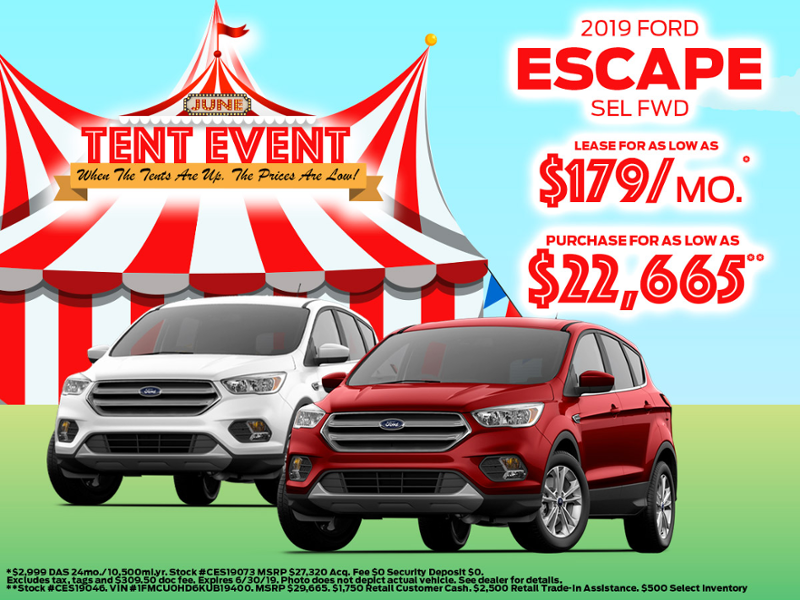 ChapmanAutoEHT's tweet photo. Accelerate into summer with your all-new 2019 Ford Escape! Hurry in during our June Tent Event and get lease payments starting at $179 per month! Shop for your new Ford online here: https://t.co/p3OMn8PG3r https://t.co/r5HWZSfYU9