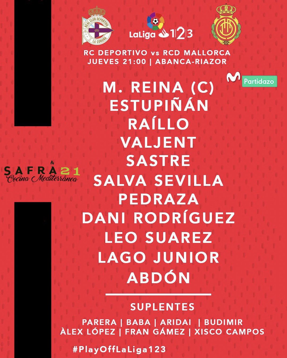 <a href="/FastFut123/">Fast & Fut 123</a> Junto al profesor  <a href="/jecupi/">Jesús Cuadrado Pino</a> para ver el <a href="/RCDeportivo/">RC Deportivo</a> vs <a href="/RCD_Mallorca/">RCD Mallorca</a> 📺 Solo puede subir uno... y esta noche, a las 23:45 h. comentaremos el primer asalto a <a href="/LaLiga/">LALIGA</a> en <a href="/teledeporte/">Teledeporte</a> 👍