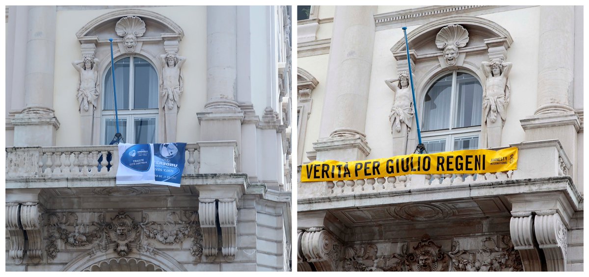 il_piccolo's tweet photo. La bandiera #Uefa per #under21 al posto dello striscione per #Regeni sul palazzo della Regione Fvg a #Trieste. @M_Fedriga "Basta polemiche, non lo esporremo più". https://t.co/mlteX6ITAw https://t.co/6aLQelWRu6