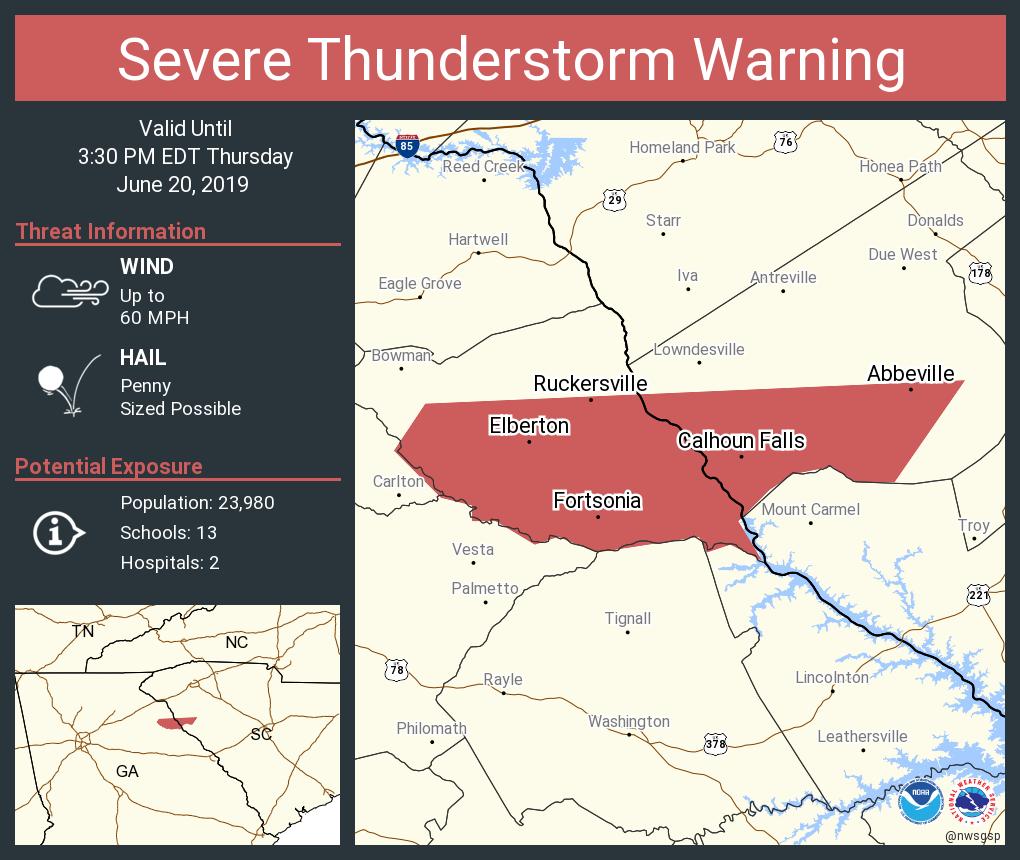NWS GSP on Twitter "Severe Thunderstorm Warning including Abbeville SC