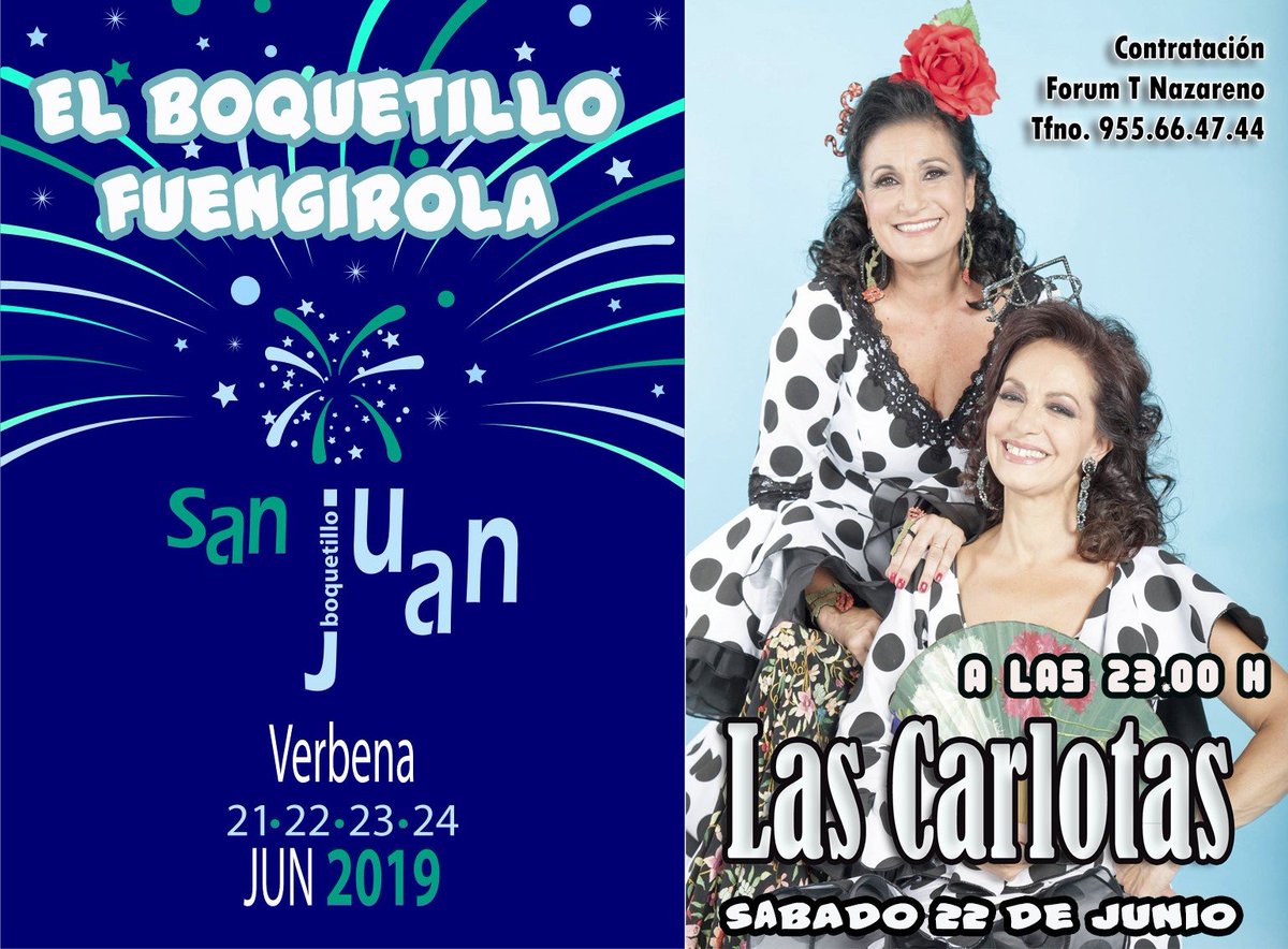 ForumTNazareno's tweet photo. El próximo Sábado 22 de junio a las 23.00 Las Carlotas estarán en La Verbena de Juan de El Boquetillo Fuengirola https://t.co/zmfHPXZezL