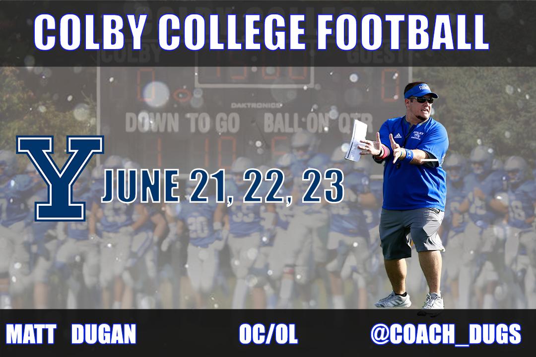 Colby_Football's tweet photo. 🔵⚪️ Big stretch with our staff at 8️⃣ colleges for camps the next 4️⃣ days! @Coach_Dugs will be holding it down at Yale all weekend! ⚪️🔵 #BTP #TheColbyWay #campSZN https://t.co/4dLvzKff8z