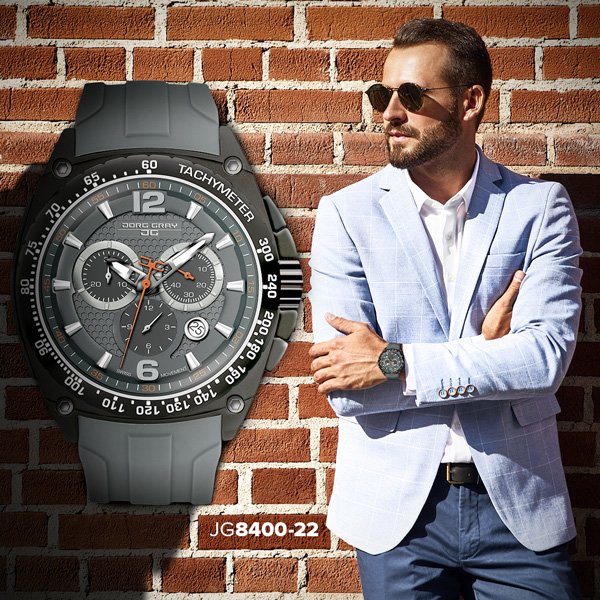 JorgGray's tweet image. The Swiss Ronda Movement JG8400-22 features a black coated stainless steel case, contrasting gray silicone strap &amp;amp; a black and gray dial with orange accents. #JorgGray #SwissWatch #Watches #MensWatch
