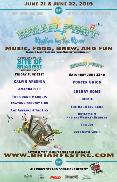 Join us this Saturday at 4100 Mulberry Drive Kansas City, MO 64116 for Briarfest Rhythm by the River! There will be food trucks and a beer garden from 3-6 and live music all day long
