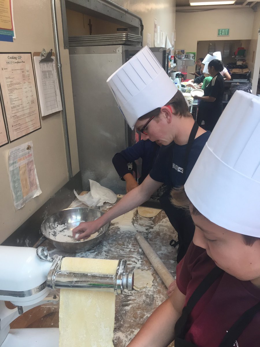 FoodSerra's tweet photo. Today’s cooking class at Serra as part of Summer Camp.  MaMaMia making fresh pasta. https://t.co/yFGiulXBPU