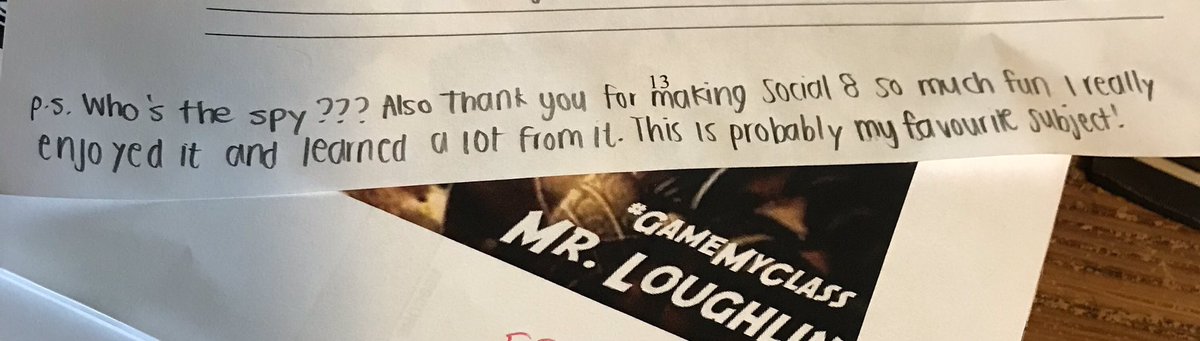 jloughlin23's tweet photo. Marking Final Boss Battles here is what a student said about my class. Also had her engaged right to the end asking about the class spy. #GameMyClass #XPLAP #GamificationWorks https://t.co/r5ufx4GlRF
