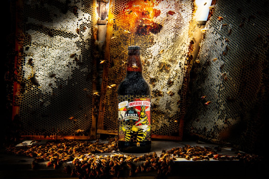 Taking the photo of the bottle for our Keller Door Honey Imperial Stout was exciting! ...for the lack of a better buzzword. But the bees gave us a swarm welcome.

#Beer #Photography #4Pines