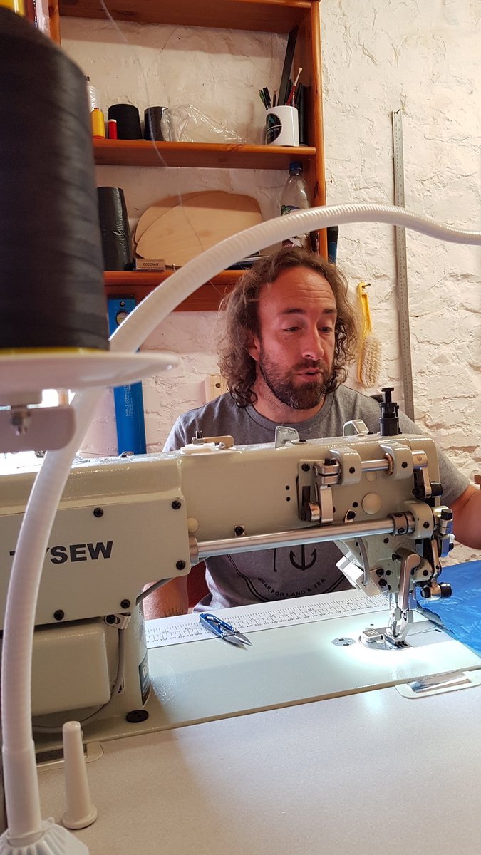 2minuteHQ's tweet image. Our founder @campervanliving went to our local music festival  (with the BBC in tow) to talk to them about taking their abandoned, 'beyond repair' tents &amp;amp; turning them into reusable bags for our 2 minute beach clean stations. 
@RootedOcean made short work of the glorious fabric.