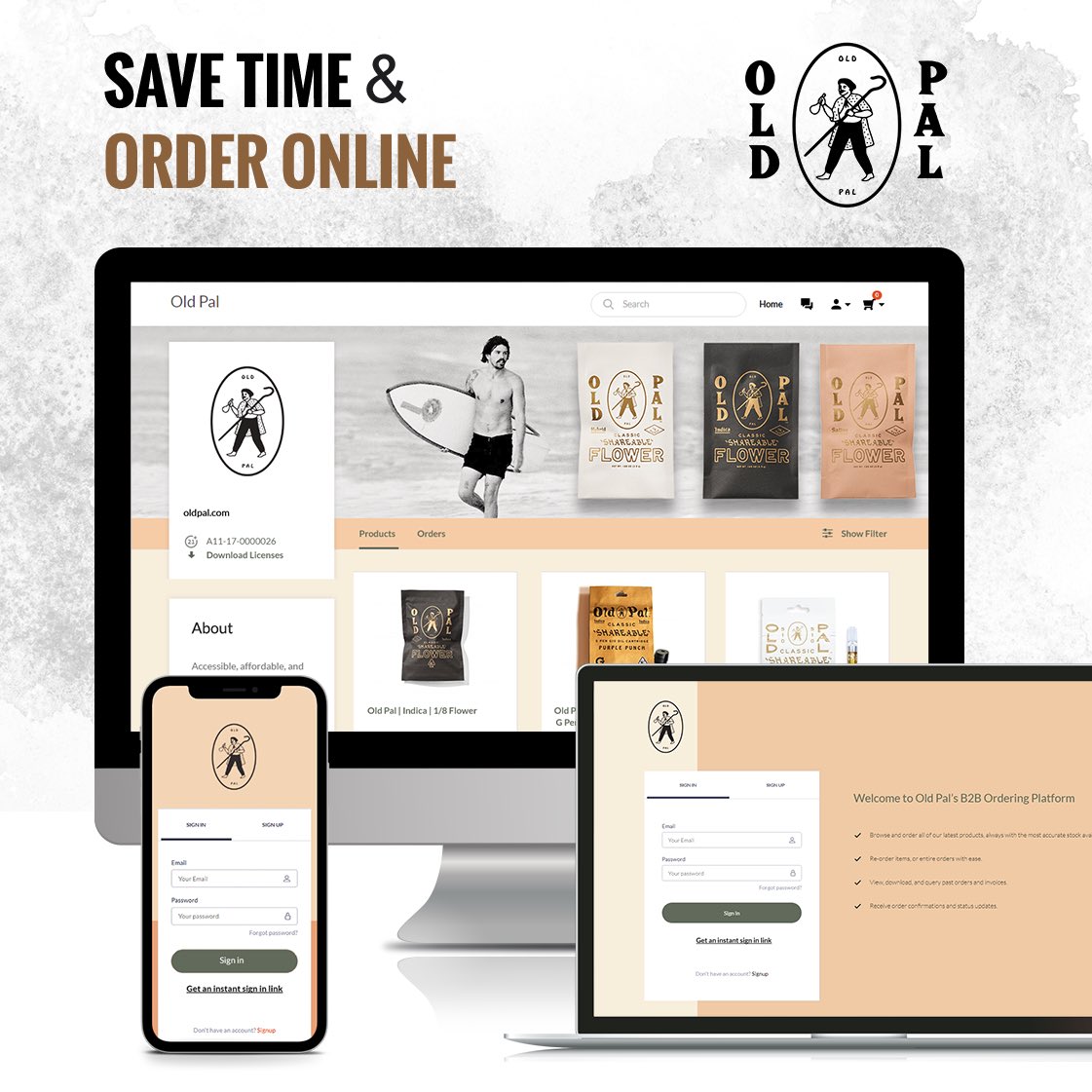 Save time and place your wholesale orders online today! Old Pal uses their custom branded menu to take orders from existing customers + showcase to prospects in the field. Licensed CA brands contact us today to setup your custom B2B menu! #CaliforniaCannabis #CannabisIndustry