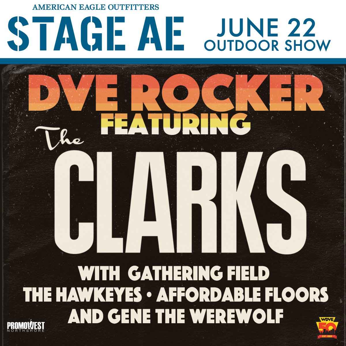 TONIGHT /  @DVERADIO Rocker featuring @theclarks with special guests  @gatheringfield @TheHawkeyes, Affordable Floors & @Genethewerewolf! Tickets are available at the box office and gates open at 5! Details: bit.ly/2IQC8go