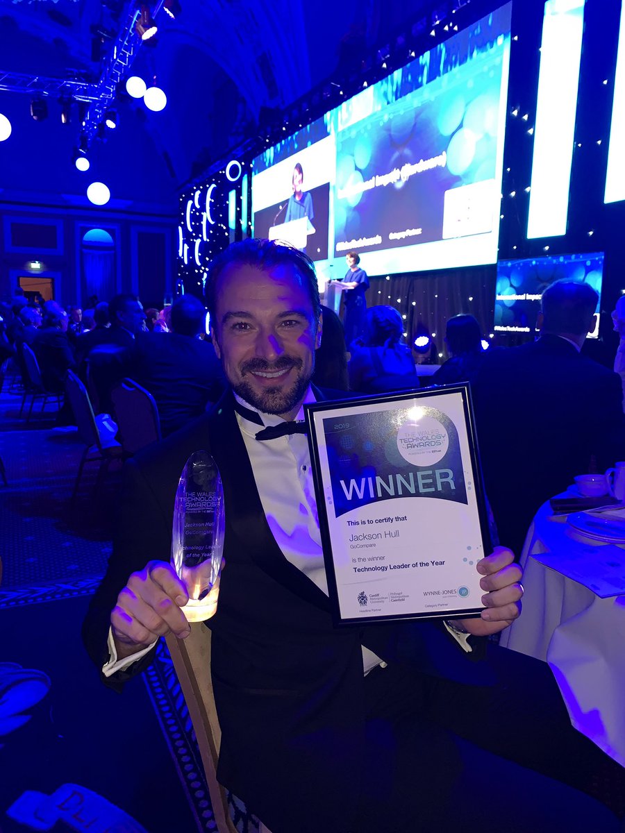 torirees1's tweet photo. Our @gocompare winners tonight at the #walestechawards 👏🏼. Tech Leader of the year @jacksonhull and Best newcomer, Gerard Church! #lifeatgocompare https://t.co/LL4lCqpM7i