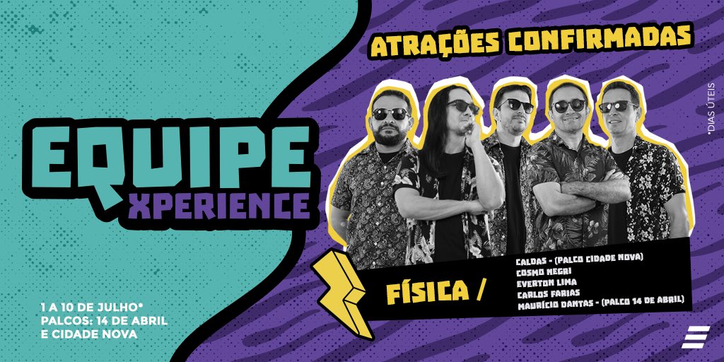 sistemaequipe's tweet photo. O Equipe Xperience vai ser o auge! ✨ Esses feras aí já confirmaram a presença e no dia 01 de julho eles sobem aos palcos da 14 de abril e Cidade Nova. Preparados para viver uma experiência incrível? Garanta logo o seu passaporte, já estamos no último lote 😱! 💥🎶📚 🤘#EXP19 https://t.co/5r9dYAtC46