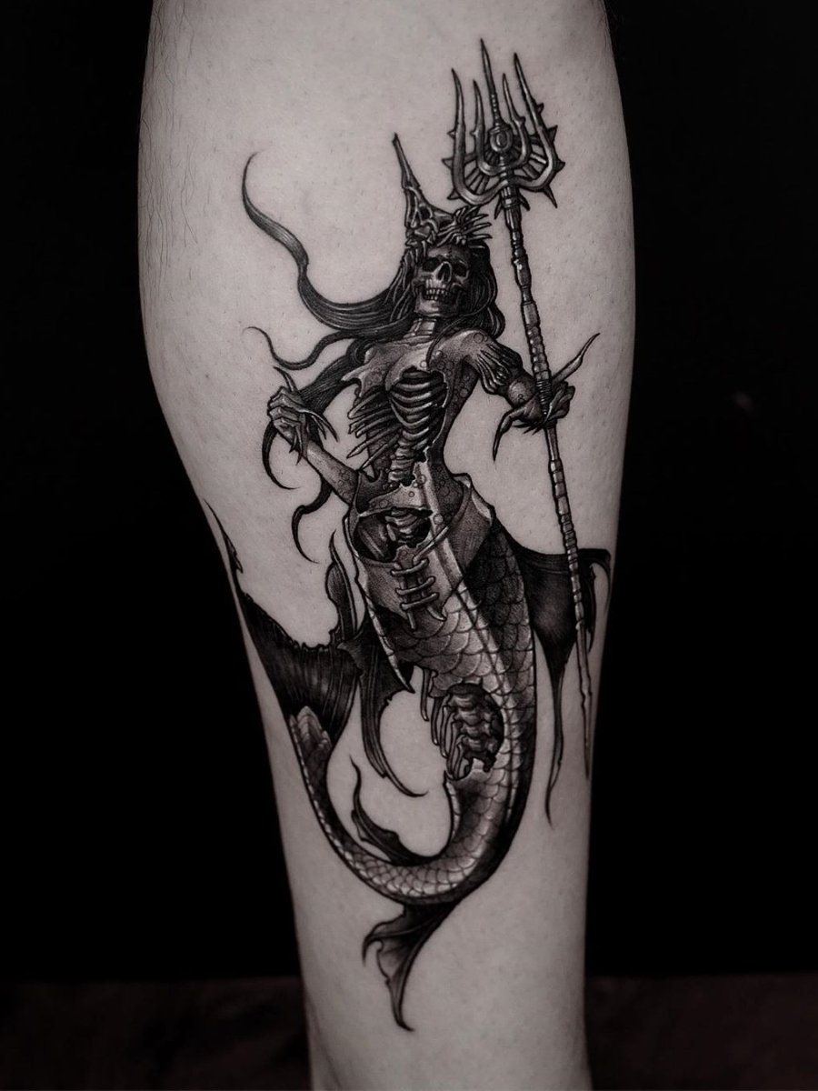 draketattoomermaidmermaidskeletonskeleton blackandgrayryandrakeryandraketattoo