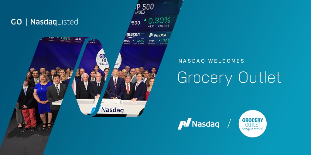 NasdaqExchange's tweet photo. ⚡️Here's to many more years of “WOW!” deals and entrepreneurial innovation. We are proud to be your partner, @GroceryOutlet! #GOIPO #GroceryOutletIPO https://t.co/LcPOSEXPp8