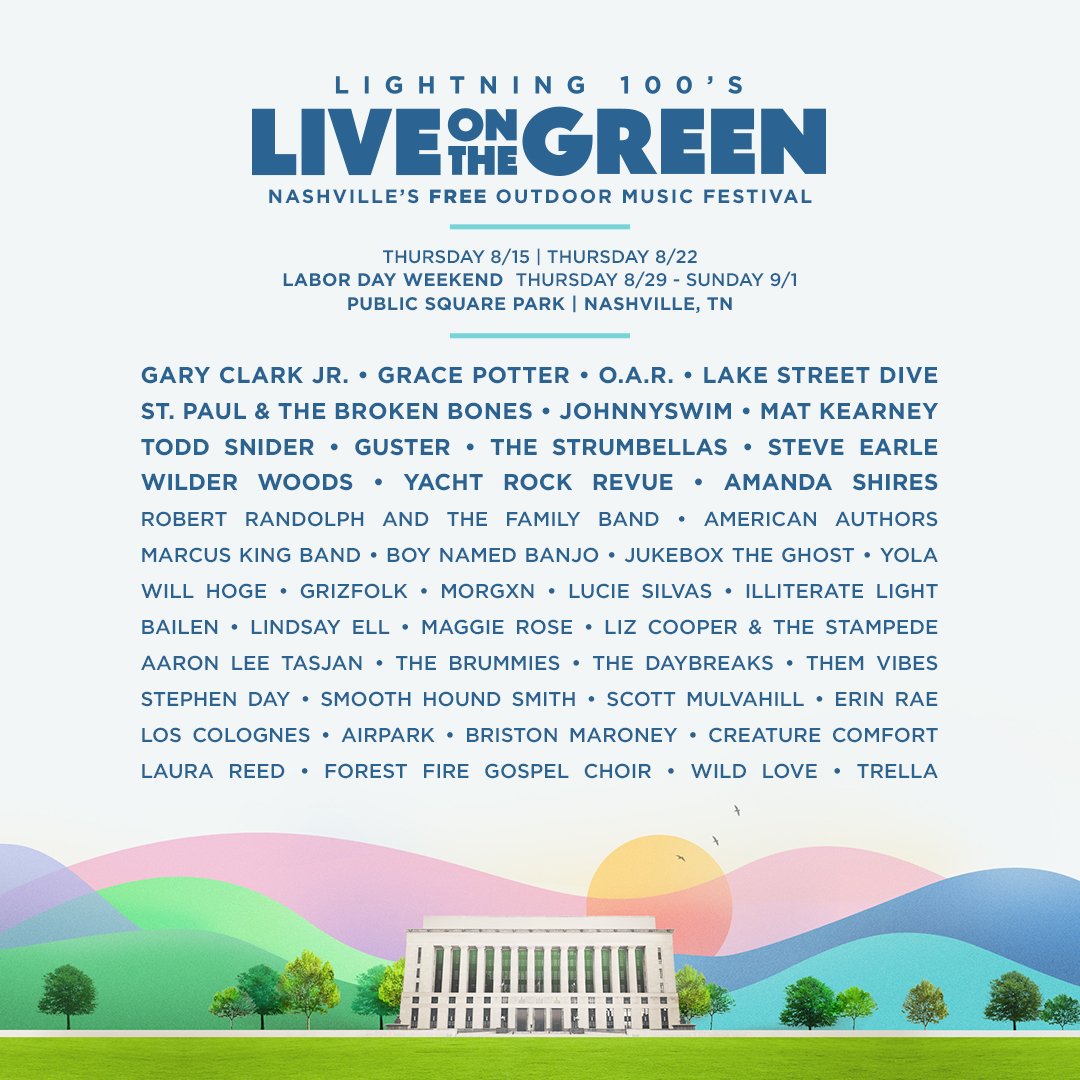 NASHVILLE! I can't wait to see you at @liveonthegreen on August 22nd. It's a free show so mark the calendars and bring the family!

liveonthegreen.com