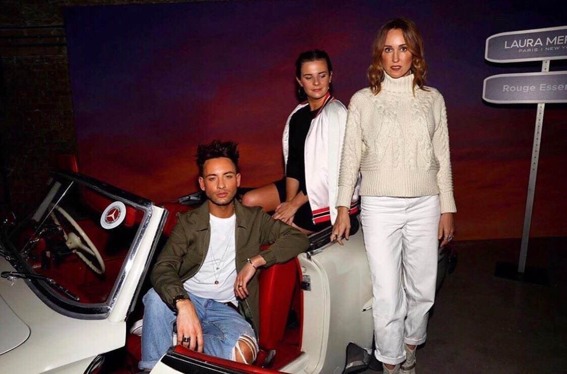 Just a SUPER candid, casual snap of the Three Musketeers in Mercedes at the Lauramercier Drive-In #RougeEssentiel 🍿💄❤️ #itsamotelthing