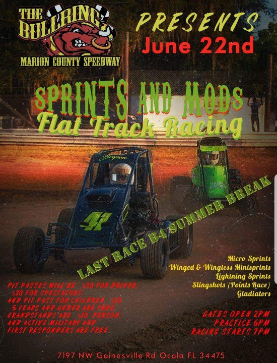 Racing Saturday Marion County Speedway 7pm Ocala, FL. Then travel season starts-NC 7/5, 6. MS 7/19, 20. PA 7/31-8/4.Thanks Pop Fusions for the support. Check out PopFusions.com for the worlds best ice pops.Totally natural &amp; also Wine infused🍷