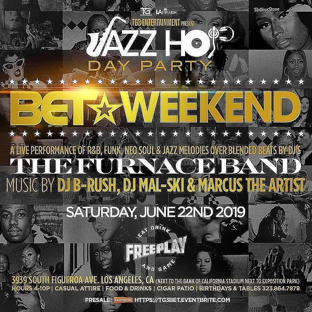 #JazzHop live band + DJ's #dayparty #BETweekend (Sat, June 22nd) @freeplaydtla / Beats by <a href="/DJMalskiLA/">DJ Mal-Ski</a> <a href="/MarcusTheArtist/">marcus the artist</a>