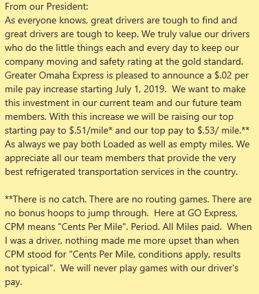 GOExpressTruck's tweet photo. TL;DR - Our drivers worked hard, and our insurance rates dropped. Our President decided that entire savings is going directly back to those who earned it. https://t.co/ZBha7RRVUH