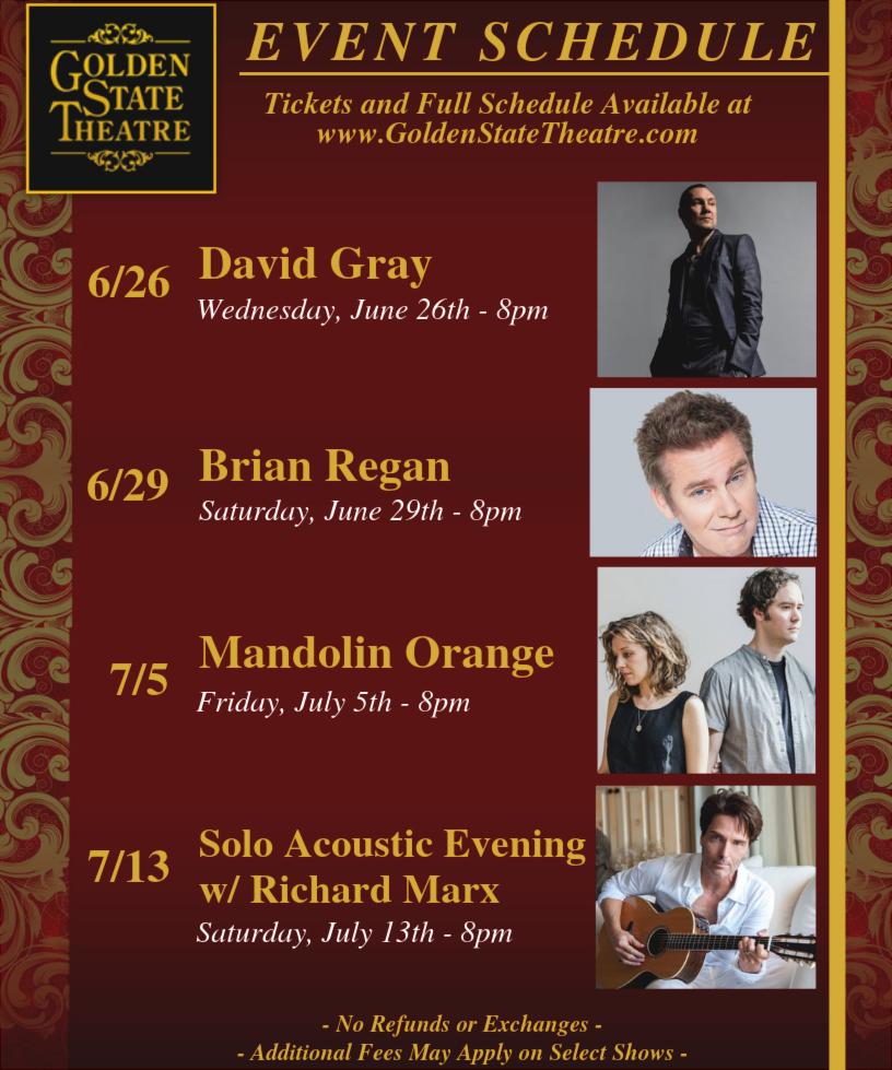 Some awesome shows are coming to the Golden State Theatre! Check out the upcoming event schedule and buy your tickets today! 
bit.ly/2N00cRI