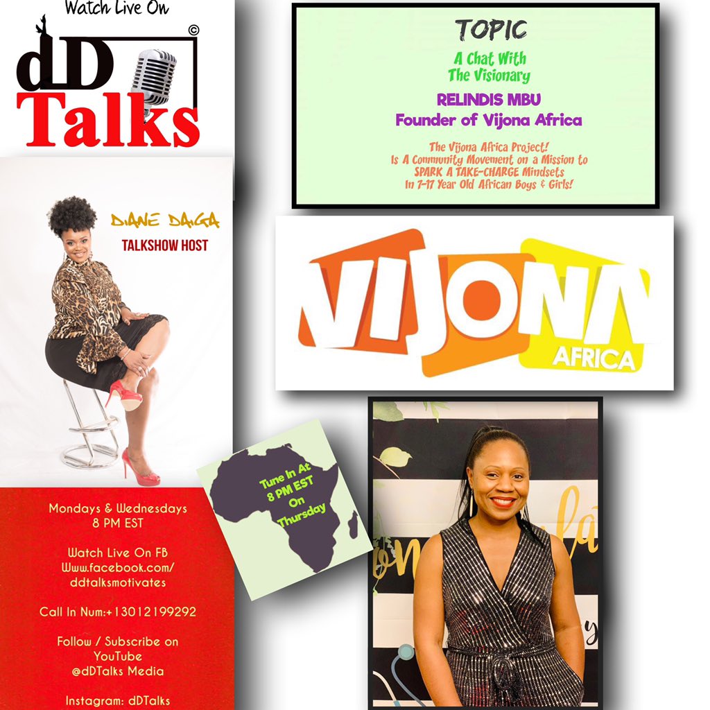 dIANEDaiga's tweet photo. #Vijona Africa’s Founder Relindis Mbu will live on dDTalks Tonight.
Join the chat to find out more

#kidempowerment #education #youths #visionforafrica https://t.co/OFzFj1G51r