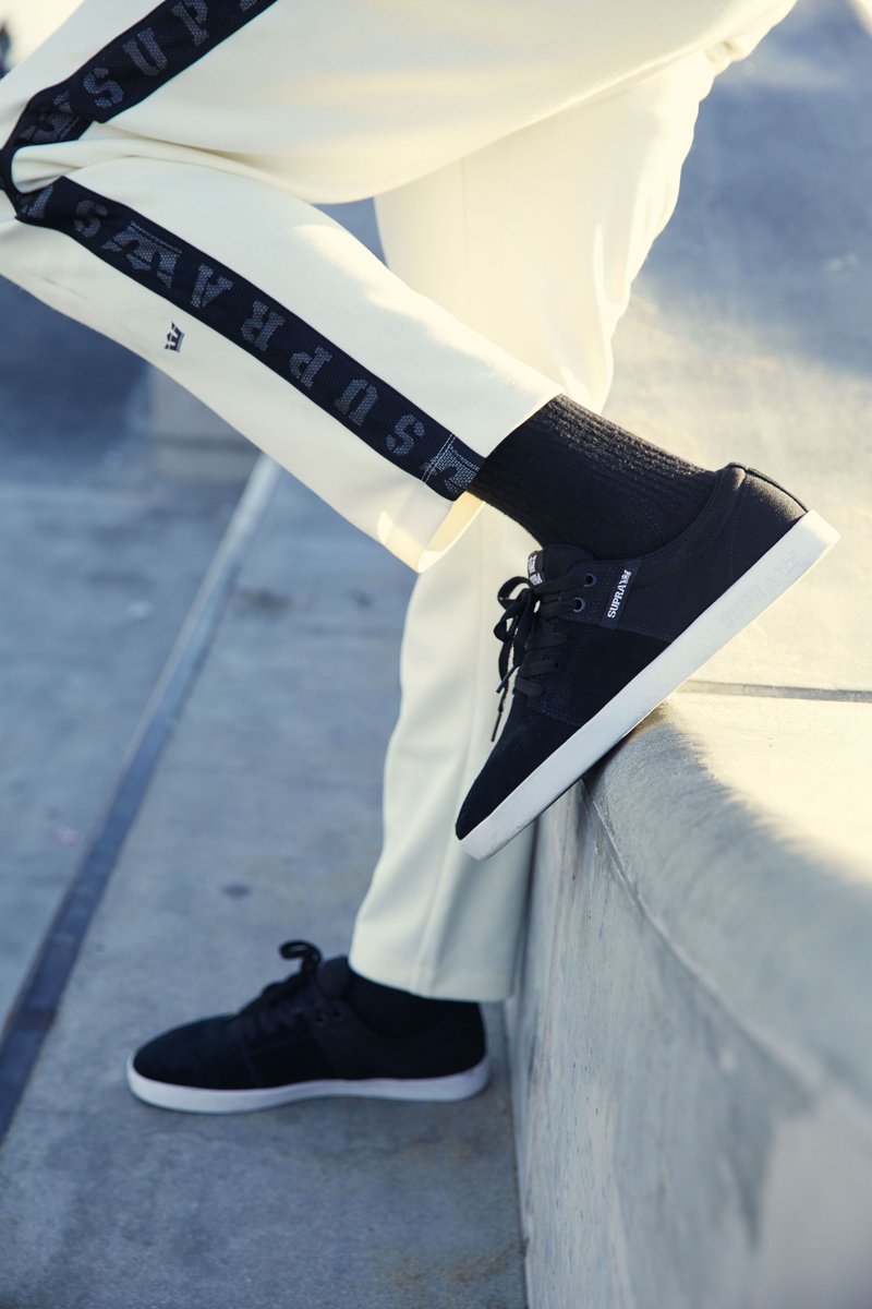SupraFootwear's tweet photo. The #StacksII paired with the Curbed Track Pant -- Both available at select retailers worldwide. https://t.co/hB78qMxqhZ https://t.co/ABNgEBYaoO https://t.co/GX5GlxfOxR