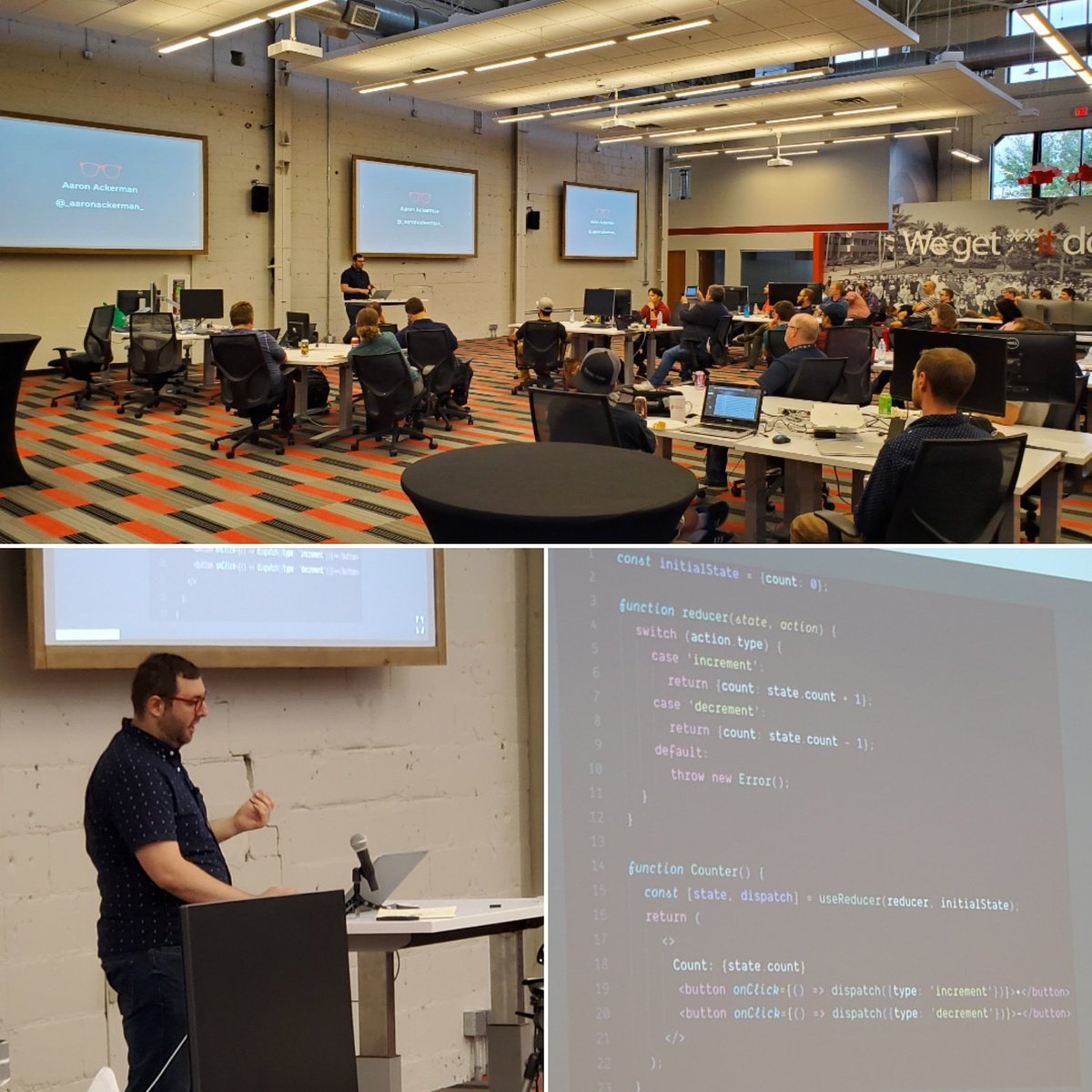 MNHeadhunter's tweet image. Tonight it's @ReactMpls with @_aaronackerman_ who is talking about React Hooks. I'm here chatting with #MNtech pros about @newlionlabs and our growing team. Hiring: Software Architects, Dev's, Designers and Product Managers
