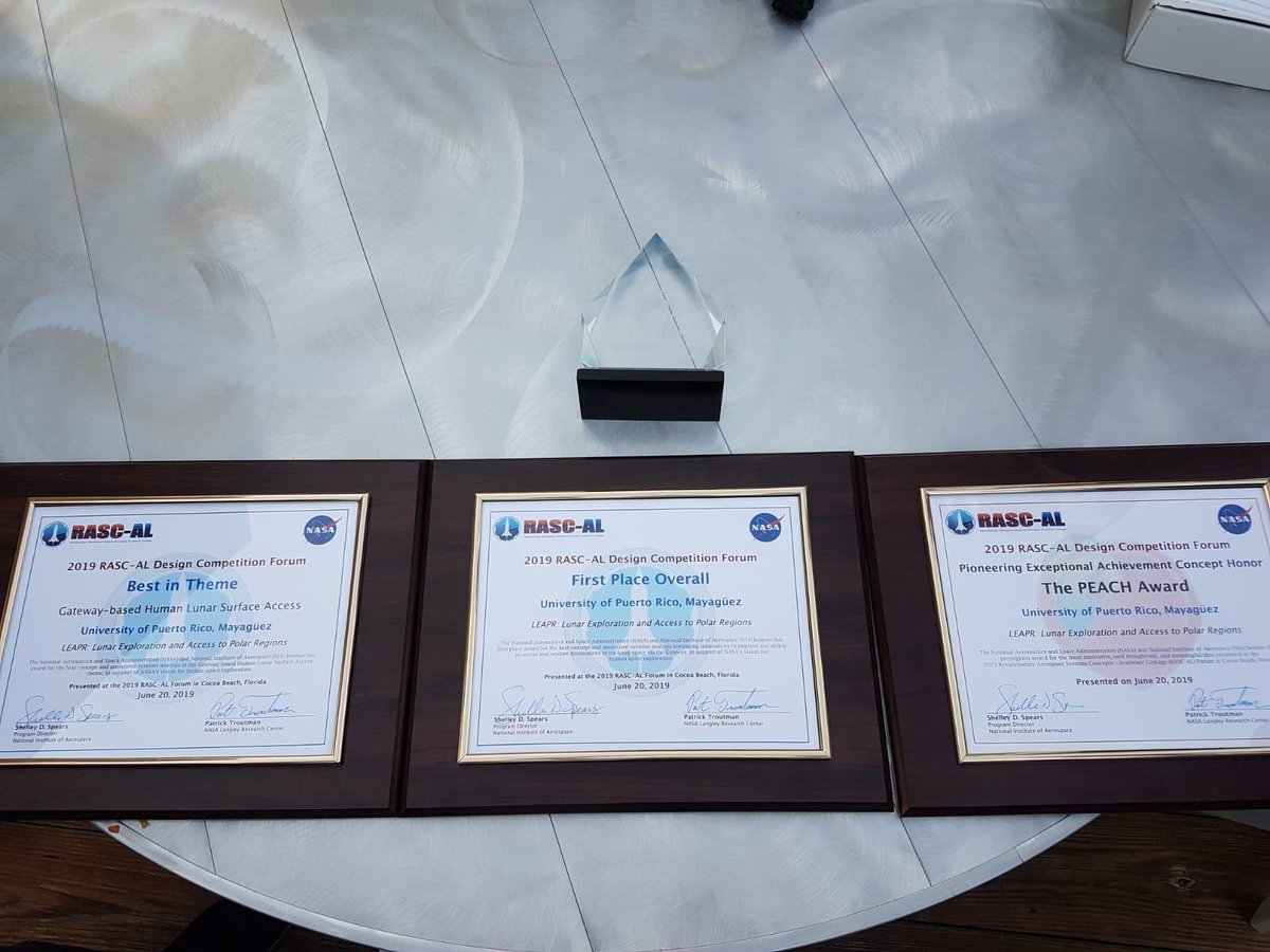 seds_uprm's tweet image. Con el corazón inflado de orgullo, les queremos comunicar que nuestro equipo LEAPR se a convertido en el ganador de TODOS los premios ofrecidos en la competencia NASA RASC-AL 2019! 

¡Muchas felicidades al equipo! ¡Viva Puerto Rico! 🇵🇷🏆