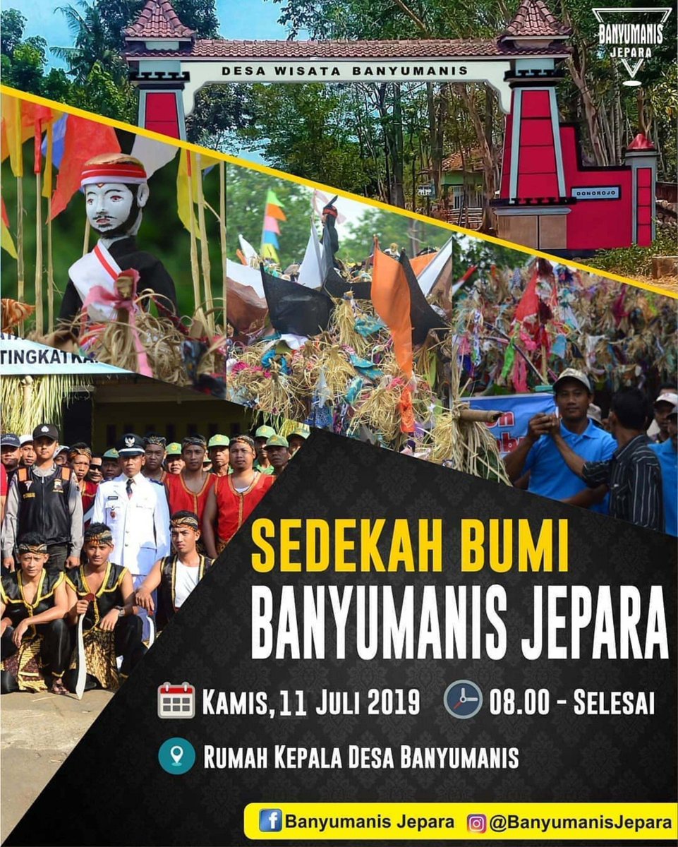 banyumanis jepara (@banyumanisjpr) on Twitter photo Sedekah Bumi Ds. Banyumanis Kec. Donorojo Kab. Jepara
Kamis, 11 Juli 2019
Jam : 08.00 - Selesai
Tempat : Rumah Kepala Desa <a href="/banyumanisjpr/">banyumanis jepara</a> Sedekah Bumi Ds. Banyumanis Kec. Donorojo Kab. Jepara
Kamis, 11 Juli 2019
Jam : 08.00 - Selesai
Tempat : Rumah Kepala Desa <a href="/banyumanisjpr/">banyumanis jepara</a>