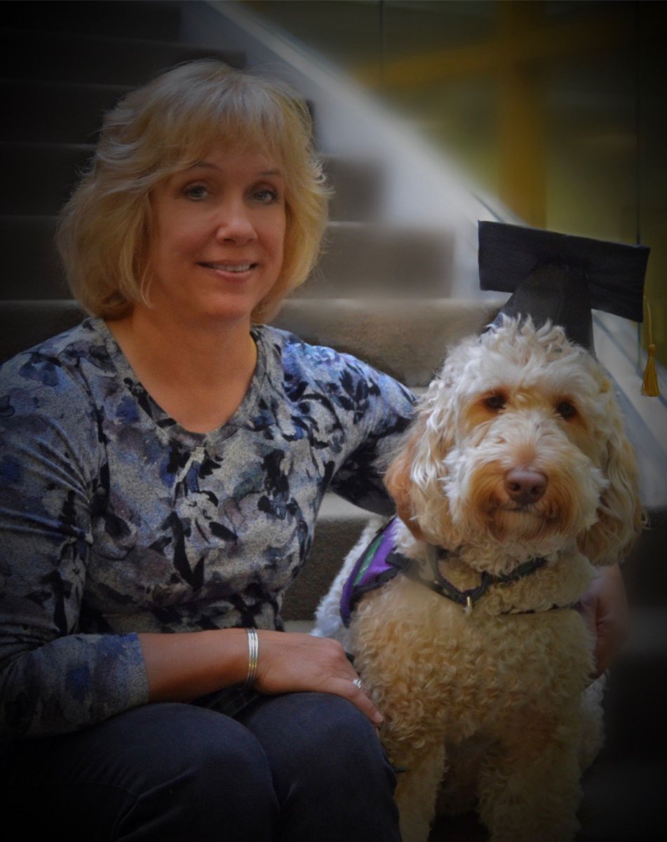 Duncan’s official graduation ceremony  6-3-19. Ten of his service dog friends graduated too! Some are serving individuals, health facilities and schools. #Duncan #UDS #udsservicedogs #doggo #woof #learningisfun #support #labradoodle #leolaproud