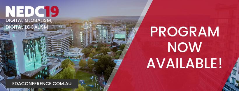 EDAustralia's tweet photo. The National Economic Development Conference Program is now available:  https://t.co/0CnKZYDNtv

The conference theme, Digital Globalisation - Digital Localisation will be brought to life by Robert Bell, co-founder of The Intelligent Community Forum (ICF). https://t.co/yPSJTENC3y