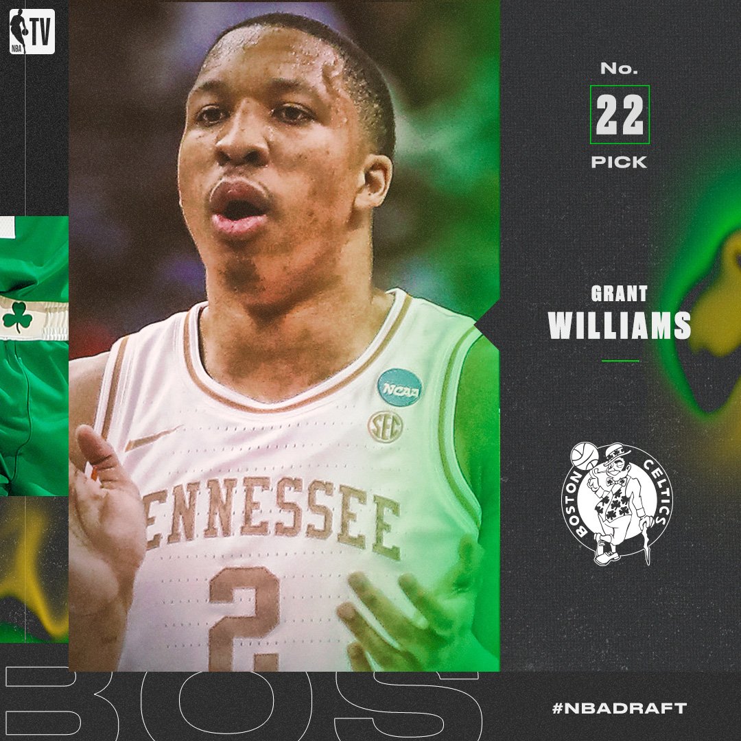 NBATV's tweet image. The @celtics select Grant Williams with the No. 22 pick in the 2019 #NBADraft!