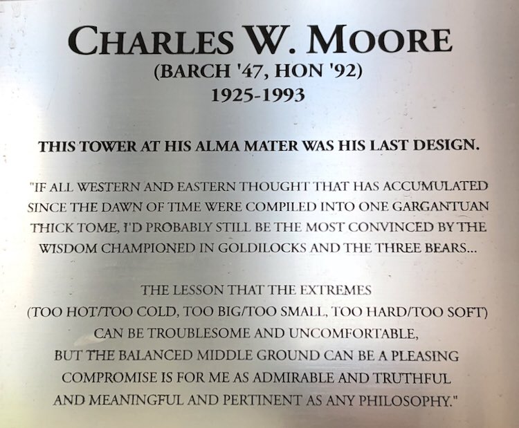 Charles W. Moore, Lurie Tower (1996) /// Moore’s career was bookended by the University of Michigan—he received his Bachelor’s degree there in 1947 and his final design, Lurie Tower, was built on North Campus almost 50 years later.