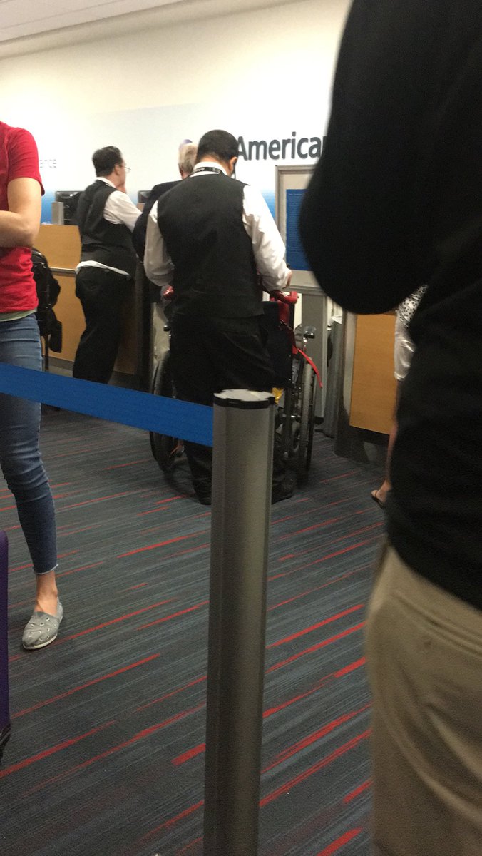 Hey <a href="/AmericanAir/">americanair</a> we’ve been in customer service line for 2+ hrs at DFW &amp; have watched 8+ wheelchairs cut to the front of the line. There’s also a lot more tired travelers (40+) more behind me in line.  Can we get more customer service reps please???????