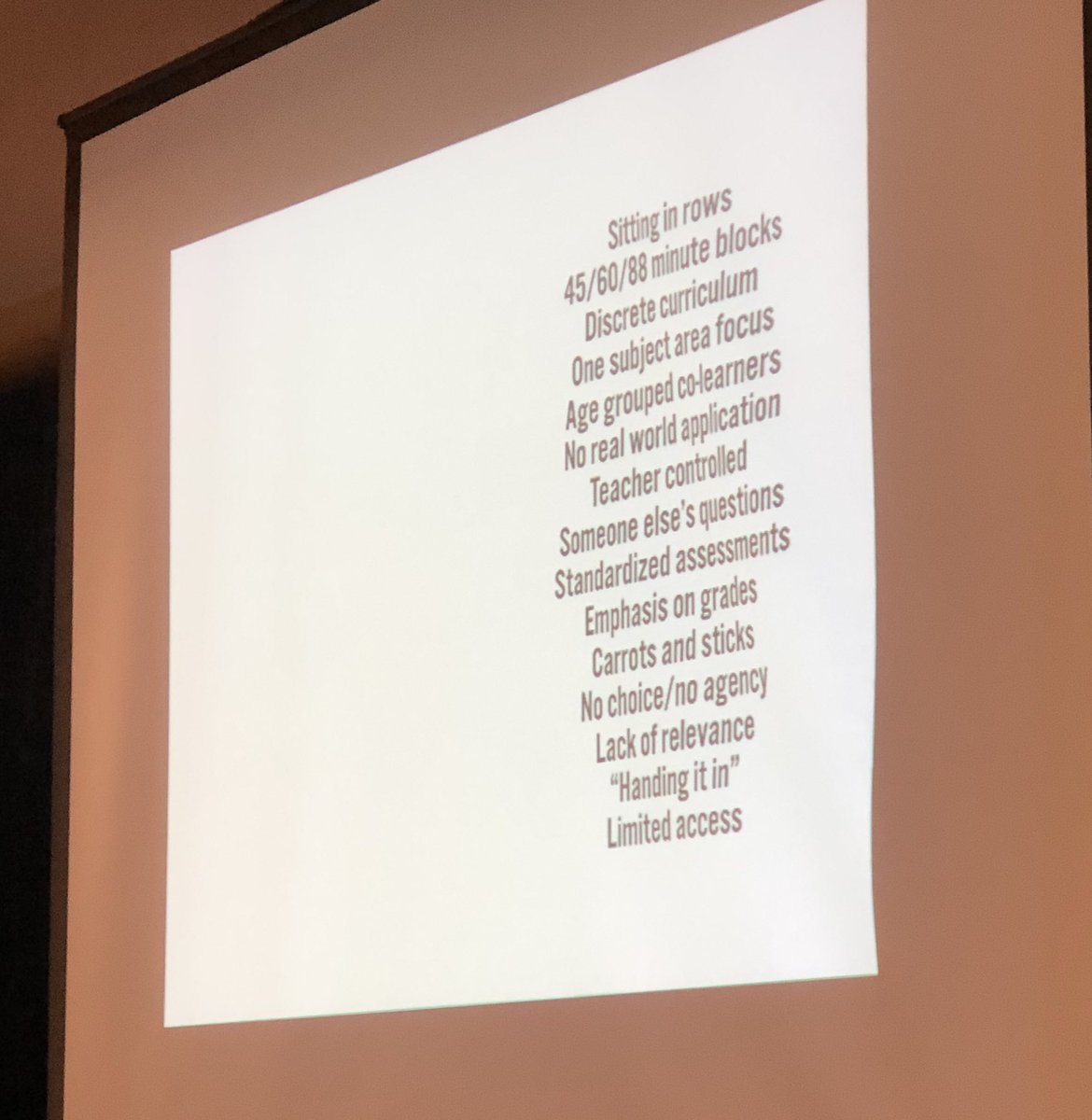 docstruke's tweet photo. From #TechAndTrek keynote speaker Will Richardson...which list are we working from? Which list do we want to be working from? https://t.co/7h3zZvnVdj