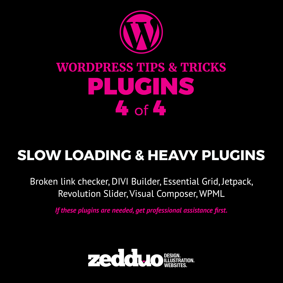 zedduo's tweet photo. Choosing #WordPress plugins can be overwhelming. Best practice is too not use so many plugins. It will bloat up your WordPress installation &amp; then make your website slow. Contact us if you need any assistance with your Plugins. #Zedduo  https://t.co/FXptb01PXe https://t.co/yo9BKAc45g