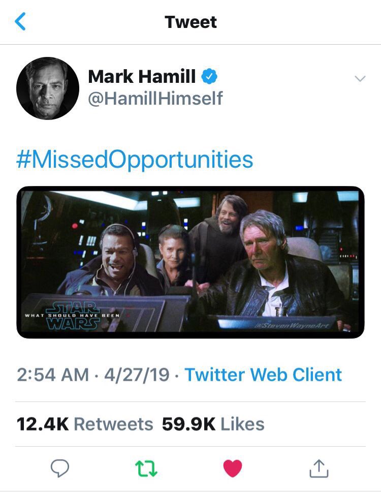 Rolfums's tweet photo. @starwars Tweets like these scare Star Wars fans to death. They show that #Disney and #Lucasfilm will make all of the same mistakes in Sequel 3.
#StrWars #TROS #TheLastJedi #TheForceAwakens #MissedOpportunities #MarkIsRight https://t.co/0XfGzSyvK0
