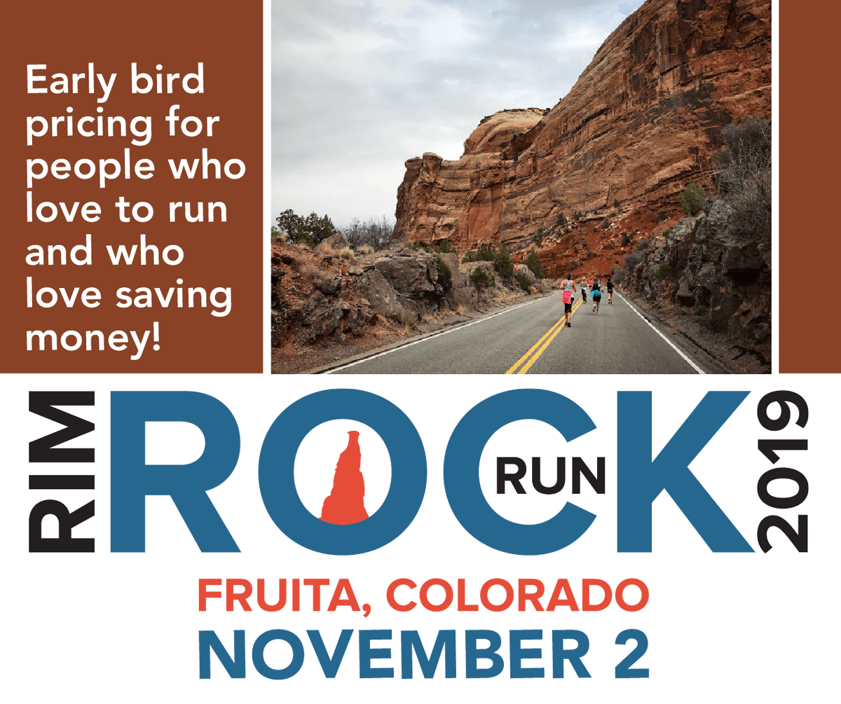 Early bird discounts fly JUNE 30!

➡️Marathon, $90
➡️Half Marathon, $75
➡️Relay Run, $150
🏁: Register now @ bit.ly/2Yo4t2d

Want to learn more about the run? Visit rimrockmarathon.com

#rimrockrun #ggjsc #coloradomarathon #visitgj #sharegj