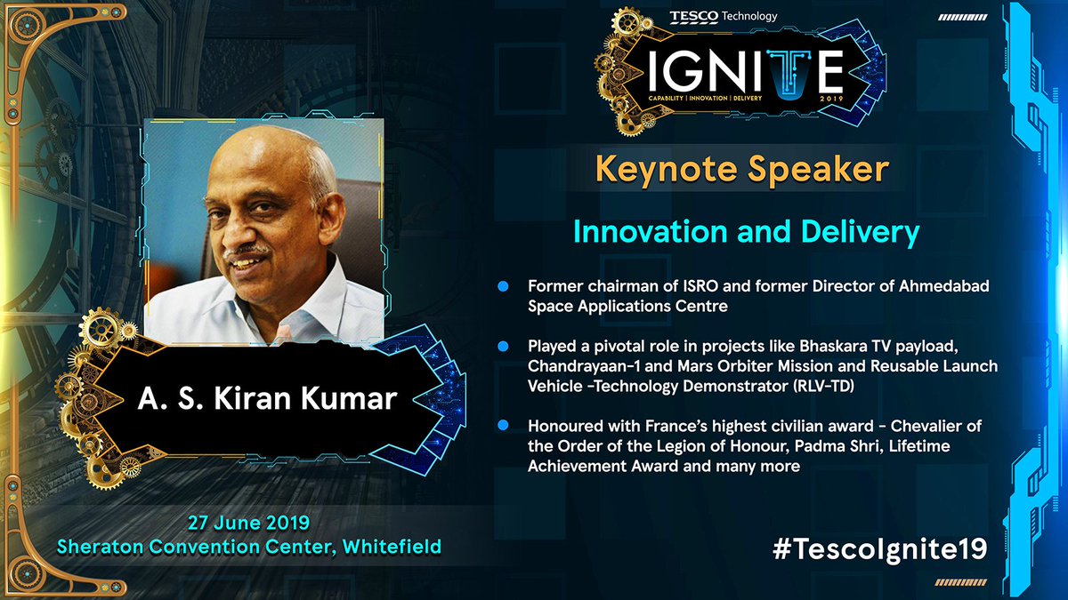 VidyaLaxman's tweet photo. Honoured to meet India’s space wizard, #ASKiranKumar to learn the planning and precision required to deliver an exponential feat!

#TescoIgnite19 #WeAreTesco #TescoTechnology #TescoBengaluru #ISRO #Bhaskarapayload #Chandrayaan1 #MarsOrbiterMission #chevalierofthelegiond’honneur https://t.co/wfgqGMXtnV