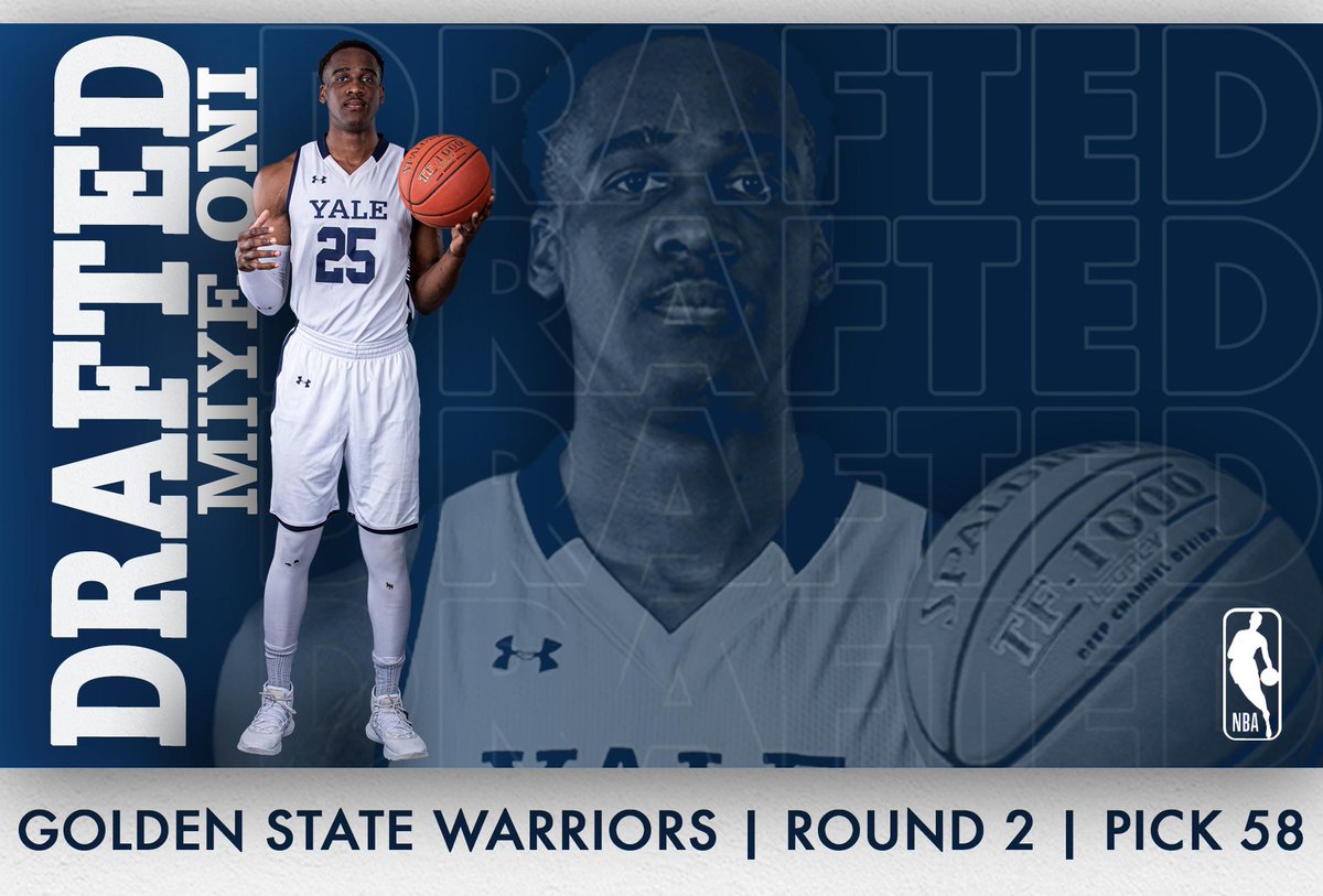 YaleMBasketball's tweet photo. THE PICK IS IN. 

With the 58th pick of the NBA draft, the @warriors select MIYE ONI of YALE UNIVERSITY. 

#ThisIsYale https://t.co/dfyJBUiQDq
