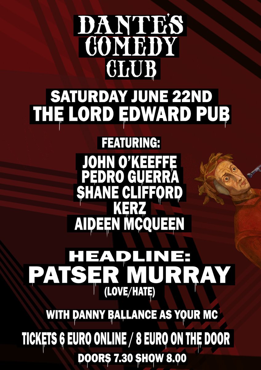 DantesComedyDUB's tweet image. Line-up June 22nd 🔥
@TheFunnyPeasant @brilliantshane @aideenmcqueen @PromoteComedy @patserfolk 
-
-
#dantescomedy #discoverdublin #comedy #dublin #lordedward #thelordedward #dublincomedy #comedydublin #irishcomedy