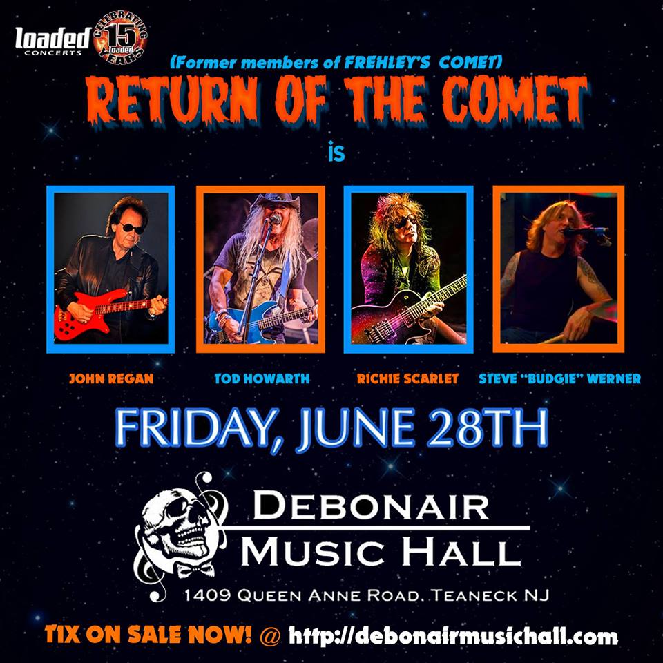 scarlet_richie's tweet photo. Upcoming @CometReturn shows feat. @scarlet_richie, @FourByFate's #TodHowarth & #JohnRegan + @BudgieDrummer: FRI JUNE 28 @DebonairMusicNJ &SAT JUNE 29 @89northmusic #Patchogue, #LI #NY!!! #ROTC @ace_frehley #FrehleysComet #KISSArmy @mitchlafon @EddieTrunk @UltClassicRock #Rock https://t.co/aNBhstdlIE