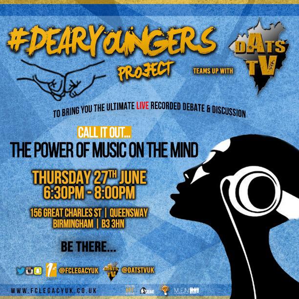 JustNdennis's tweet photo. Looking forward to this next week with the #DearYoungers project run by @fclegacyuk linking up @DatsTv run by @Zimbosla 

‘POWER OF MUSIC ON THE MIND’

Register: https://t.co/nppKDdG0uw https://t.co/ZtgspPvGSd